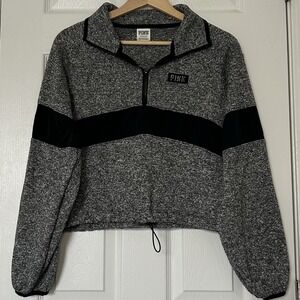 Victoria's Secret Pink Cropped Knit Half-Zip Dark Gray Sweatshirt Y2K Cozy Style